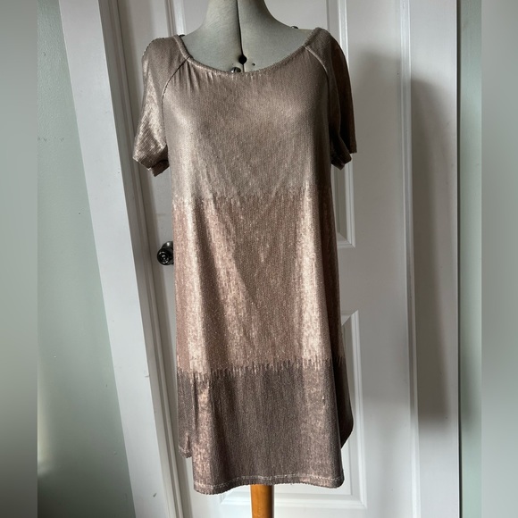 SOLD****FREE PEOPLE METALLIC DRENCHED SEQUIN MINI DRESS ROSEGOLD COMBO - Picture 5 of 13